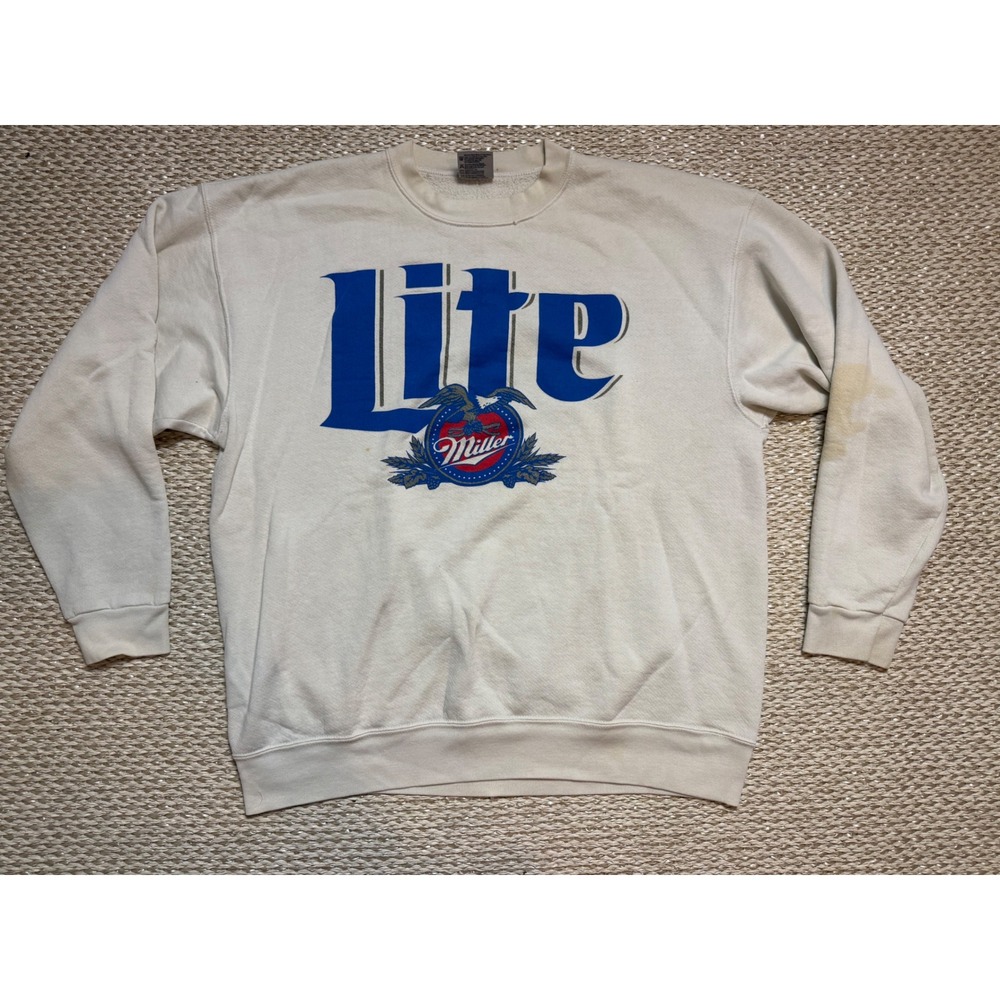 Vintage Miller Lite Sweatshirt Oneita Power Sweats XL White Crewneck Made in USA